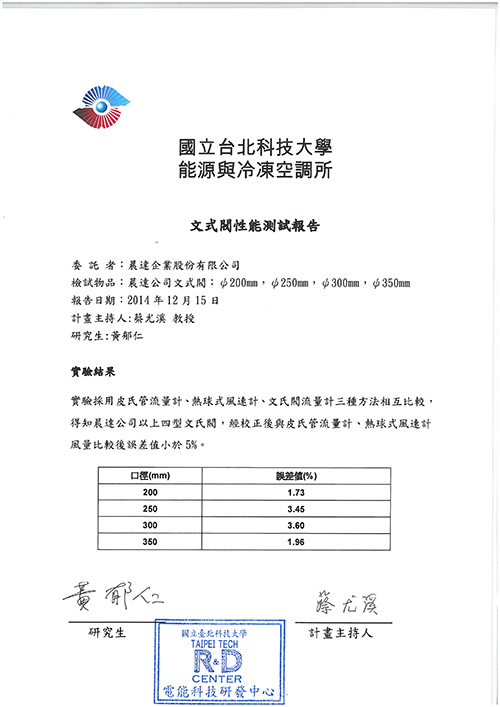 The Performance Test of Taipei University of Science and Technology-CRD 1